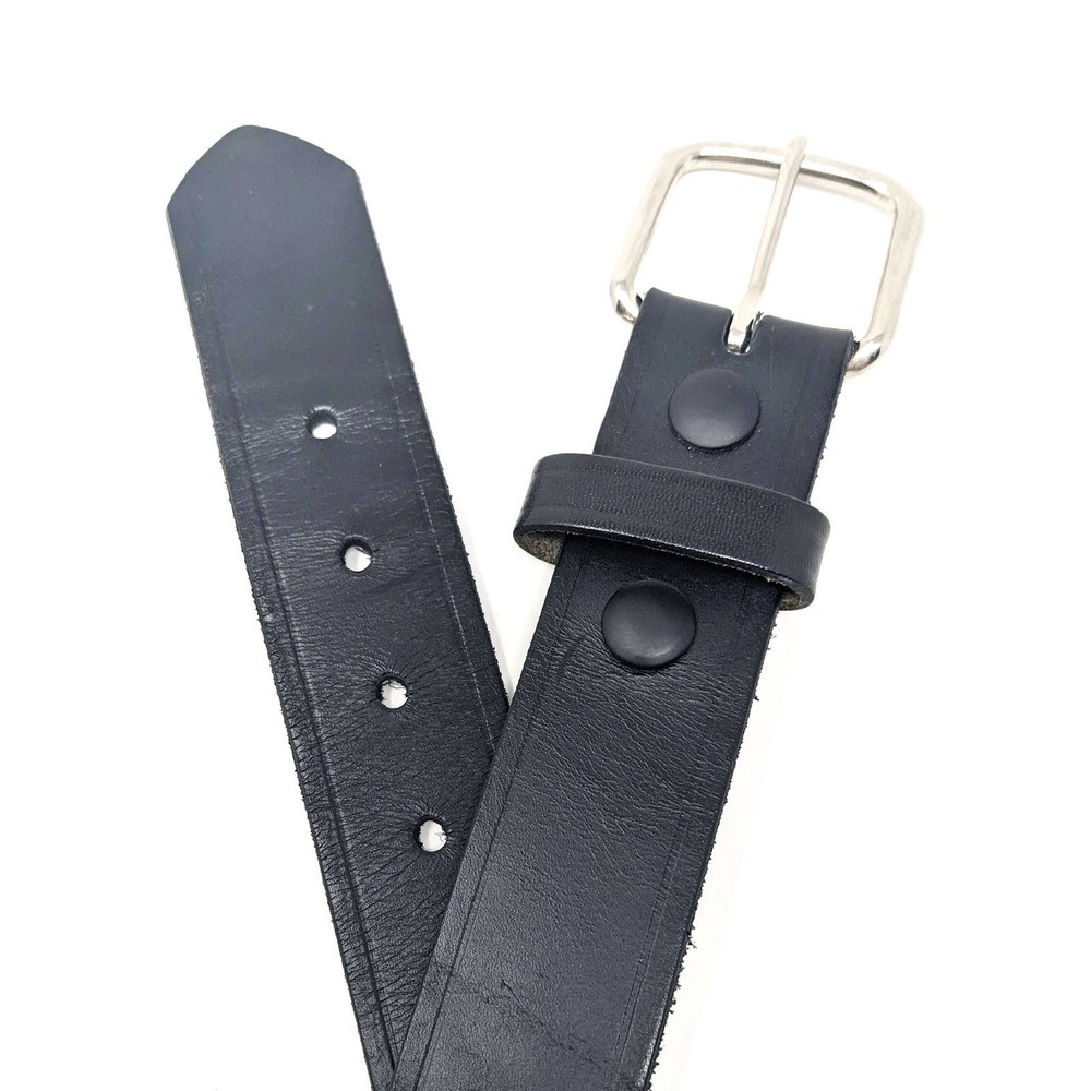 Boston Leather Belt Mens 34 Black Silver Buckle Solid